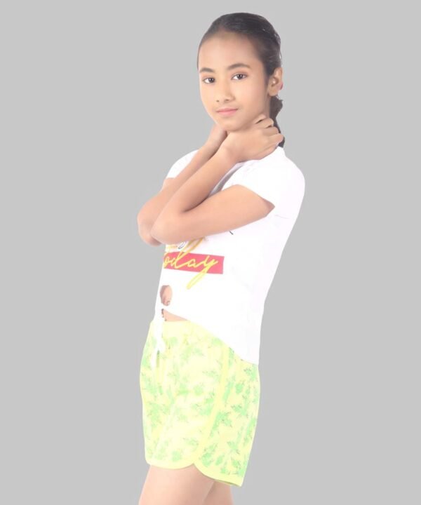 White Printed Round Neck Tee For Girls - Image 4