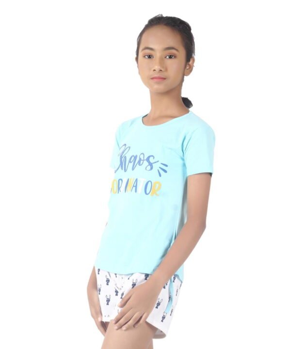 Girls Printed Cotton Tee Sky Blue - Image 1