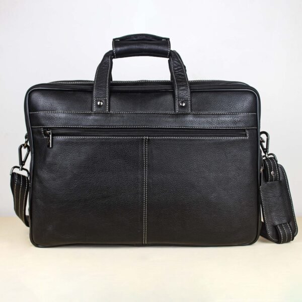 Genuine Leather 14 Ltrs Black Laptop Bag for Men with Padded Laptop Compartment | Everyday Crossbody Shoulder Office Messenger Bag_Black_Black - Image 9