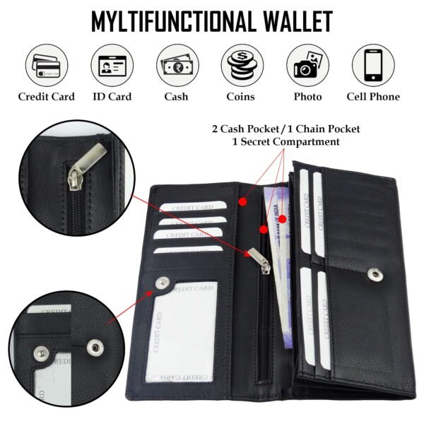 Women Wallet Genuine Leather RFID Blocking Designer Bifold Card Holder Handbag Ladies Phone Clutch With ID Window - Image 2