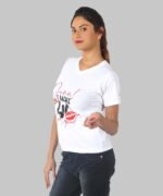 Womens White Printed V-Neck Top - Image 4