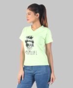 Womens Lemon Green Printed V-Neck Top - Image 4