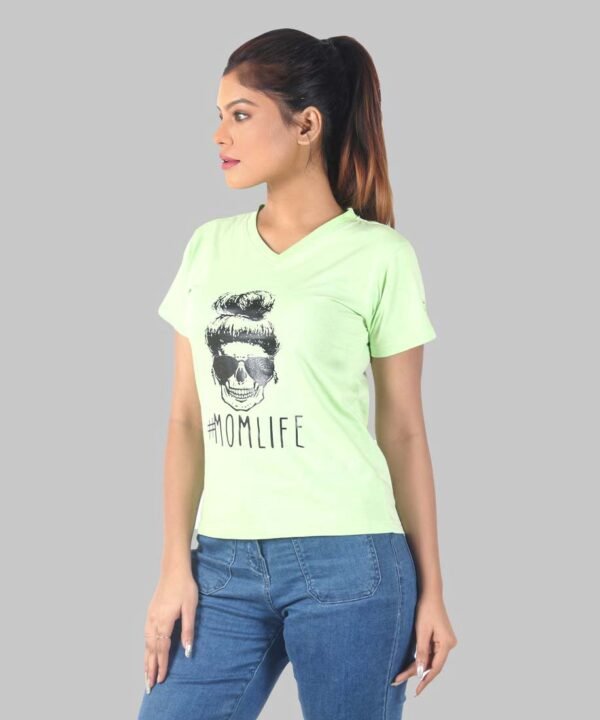 Womens Lemon Green Printed V-Neck Top - Image 4