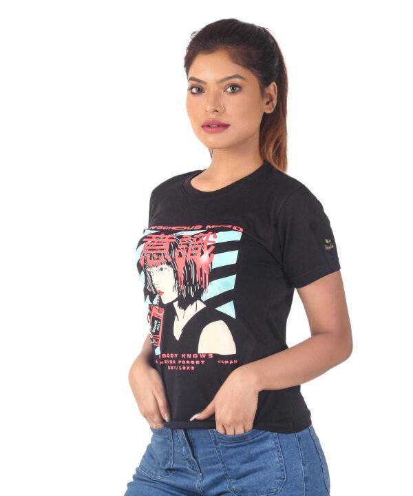 Womens Black Printed Round Neck Top - Image 4