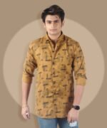 Men's Full Sleeve Wrinkle Free Shirt Button Down,Geometric Pattern Shirt,Casual Summer Dress Shirts_Khaki