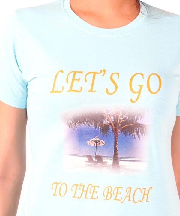 Womens Sky Blue Printed Round Neck Top - Image 5