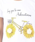 White Printed Cotton Tee For Girls - Image 5