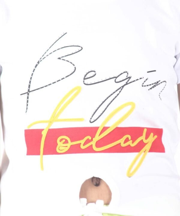White Printed Round Neck Tee For Girls - Image 5