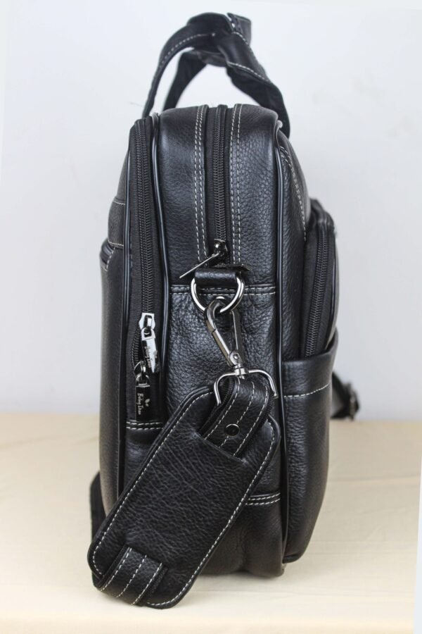 Genuine Leather 14 Ltrs Black Laptop Bag for Men with Padded Laptop Compartment | Everyday Crossbody Shoulder Office Messenger Bag_Black_Black - Image 10