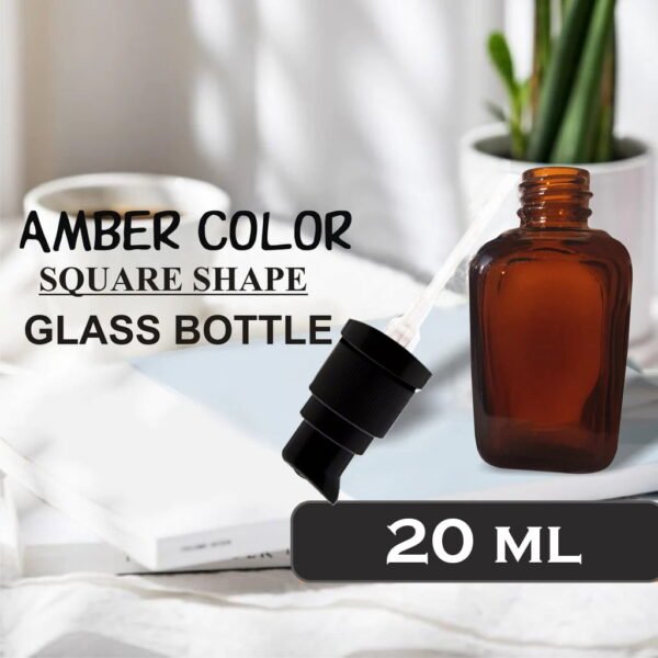 Empty Refillable Square Amber Glass Pump Bottle_20ml_Pack Of_5 - Image 5