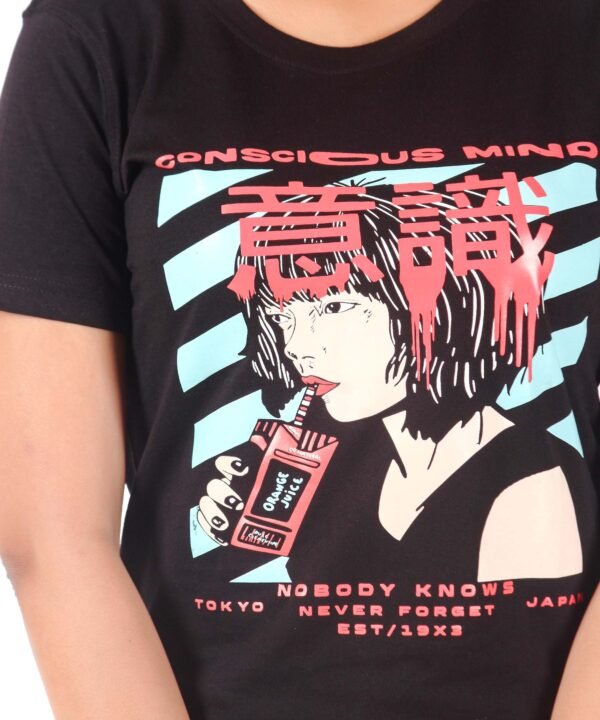 Womens Black Printed Round Neck Top - Image 5