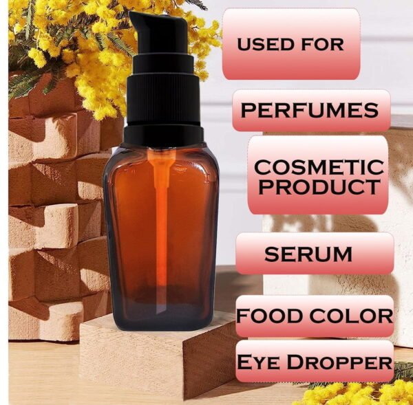 Empty Refillable Square Amber Glass Pump Bottle_20ml_Pack Of_5 - Image 4