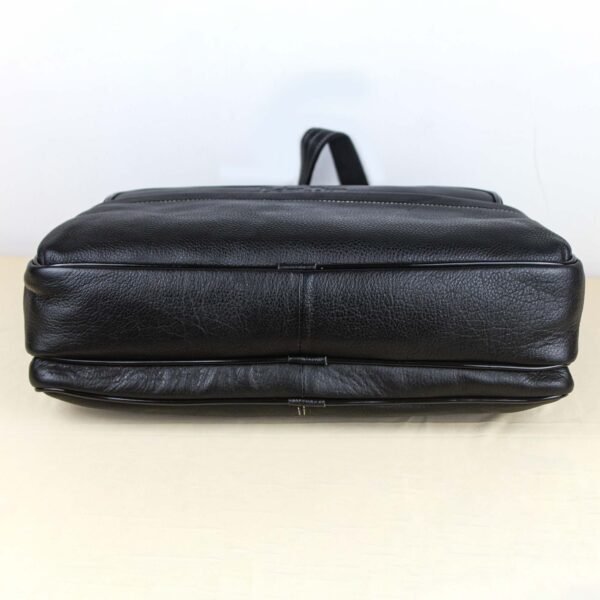 Genuine Leather 14 Ltrs Black Laptop Bag for Men with Padded Laptop Compartment | Everyday Crossbody Shoulder Office Messenger Bag_Black_Black - Image 11
