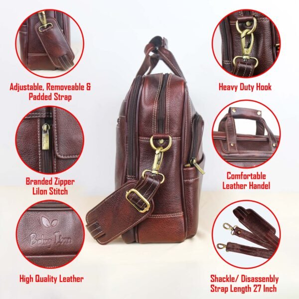 Leather Laptop Bag for Men Women, Premium Laptop Briefcase Fits Up to 15.6 Inch Notebook,Durable Portable Shoulder Messenger Crossbody Bag Carry On Case for Travel Business Office, Brown - Image 3