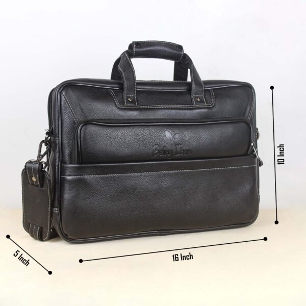 Genuine Leather 14 Ltrs Black Laptop Bag for Men with Padded Laptop Compartment | Everyday Crossbody Shoulder Office Messenger Bag_Black_Black - Image 12
