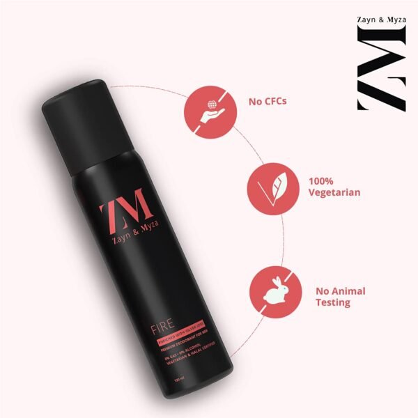 ZM Zayn & Myza Fire Deodorant | No Alcohol Body Spray for Men | Long Lasting Freshness | Musky Fragrance | Pack of 1, (120ml) - Image 2