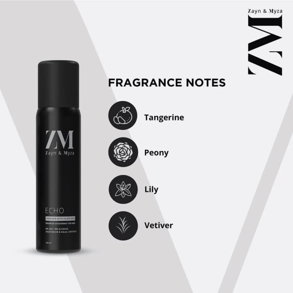 ZM Zayn & Myza Echo No Alcohol Deo for Men | Long Lasting Freshness | Citrus Fragrance, 120ml - Image 4