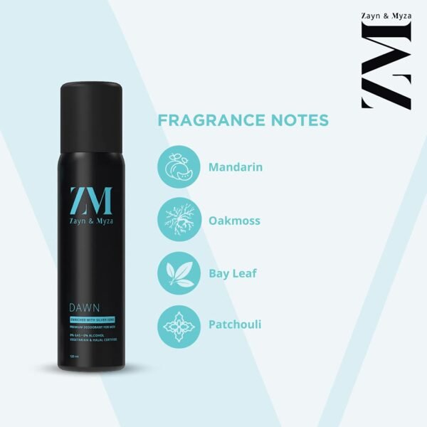 ZM Zayn & Myza Dawn No Alcohol Deodorant for Men | Long Lasting Perfume | Musky Fragrance, 120ml - Image 4
