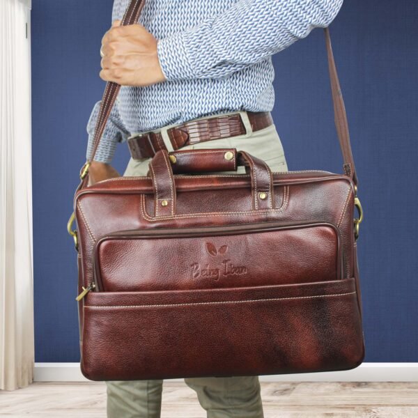 Leather Laptop Bag for Men Women, Premium Laptop Briefcase Fits Up to 15.6 Inch Notebook,Durable Portable Shoulder Messenger Crossbody Bag Carry On Case for Travel Business Office, Brown - Image 2