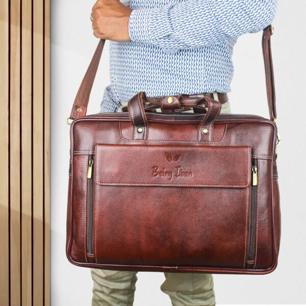 9 Leather Laptop Bag for Men Women, Premium Laptop Briefcase Fits Up to 15.6 Inch Notebook, Waterproof Durable Portable Shoulder Messenger Crossbody Bag Carry On Case for Travel Business Office, Brown - Image 2