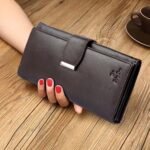Women Wallet Genuine Leather RFID Blocking Designer Trifold Handbag Card Holder Ladies Phone Clutch With ID Window_Chocolate Brown