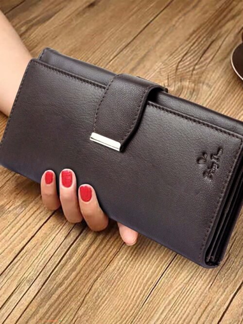 Women Wallet Genuine Leather RFID Blocking Designer Trifold Handbag Card Holder Ladies Phone Clutch With ID Window_Chocolate Brown