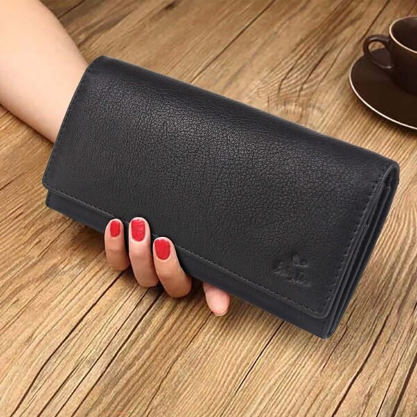 Women Wallet Genuine Leather RFID Blocking Designer Bifold Card Holder Handbag Ladies Phone Clutch With ID Window - Image 1