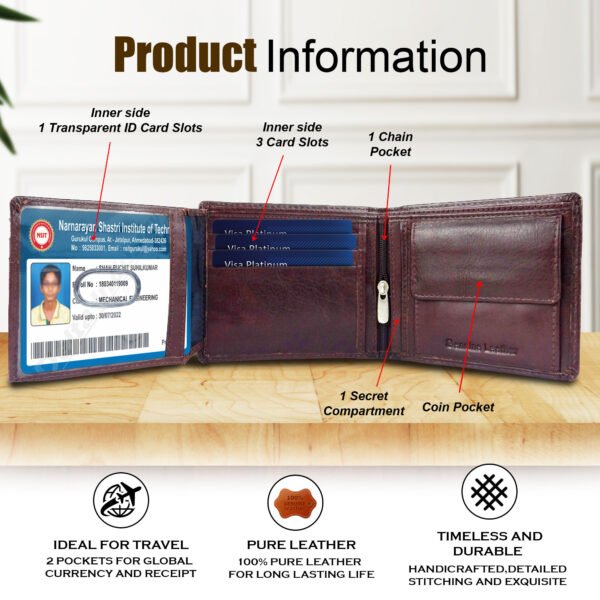 Genuine Leather Wallet for Men (Dark Brown) - Image 3