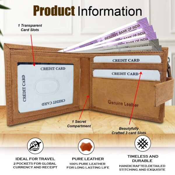 Genuine Leather Wallet for Men (Yellow Tan) - Image 2