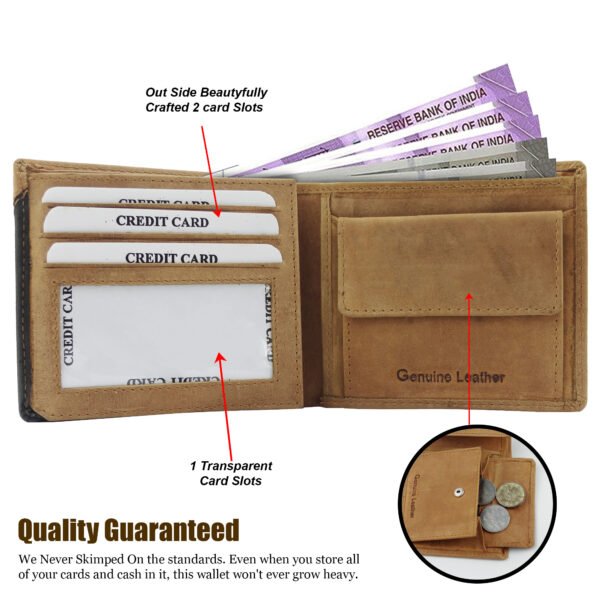 Genuine Leather Wallet for Men Dual Color (Black &Tan) - Image 4