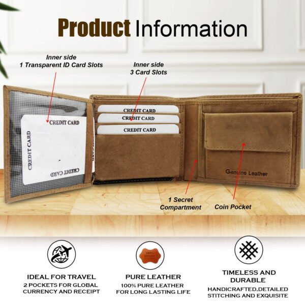 Genuine Leather Wallet for Men Dual Color (Black &Tan) - Image 3