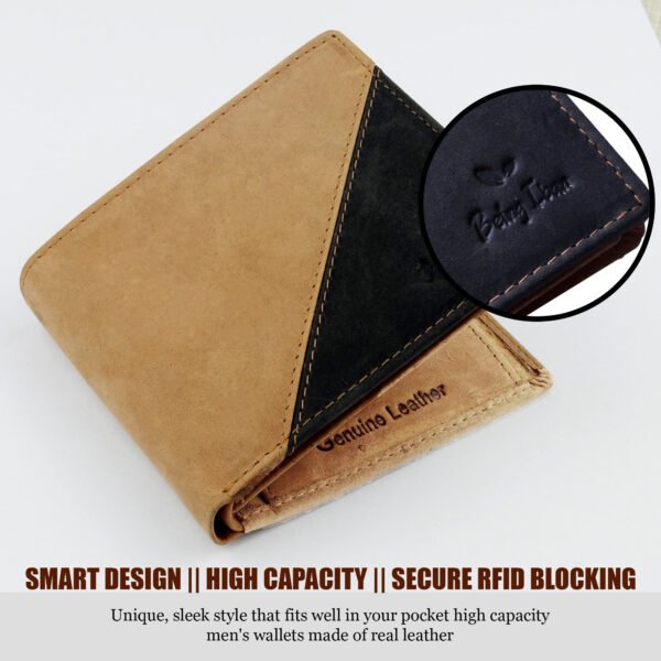 Genuine Leather Wallet for Men Dual Color (Black &Tan) - Image 2