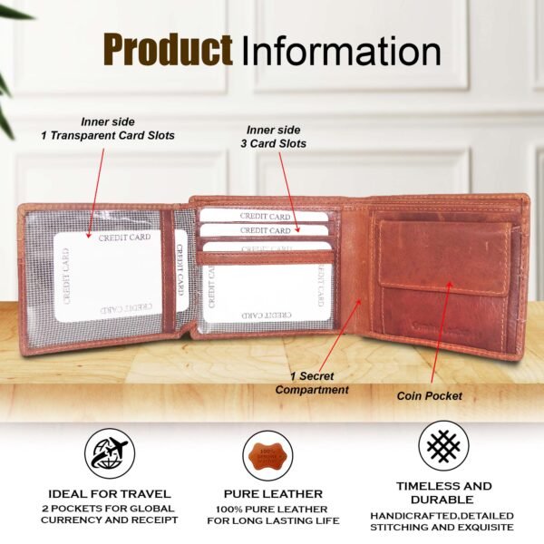 Wallet for Men-Genuine Slim Leather RFID Blocking Bifold Stylish Wallet With 2 ID Window Money Clip Wallet with ID Window Gift Box_Brown Tan - Image 3