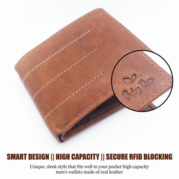 Wallet for Men-Genuine Slim Leather RFID Blocking Bifold Stylish Wallet With 2 ID Window Money Clip Wallet with ID Window Gift Box_Brown Tan - Image 4