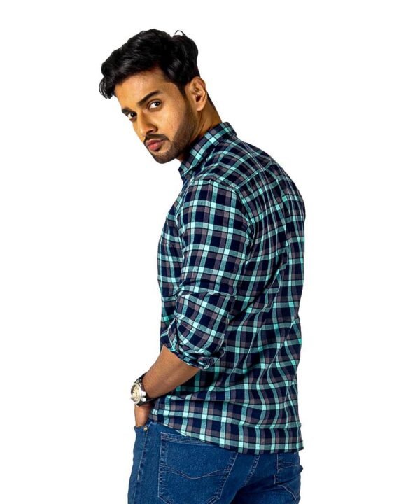 BIB1718.2 Mens Button Down Shirts Cotton Long Sleeve Shirts Slim Fit,Men's 100% Cotton Checkered Shirt - Image 3