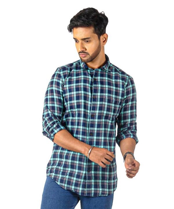 BIB1718.3 Mens Button Down Shirts Cotton Long Sleeve Shirts Slim Fit,Men's 100% Cotton Checkered Shirt - Image 2