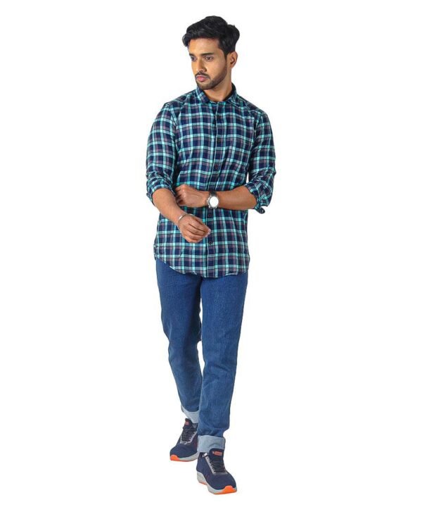 BIB1718.4 Mens Button Down Shirts Cotton Long Sleeve Shirts Slim Fit,Men's 100% Cotton Checkered Shirt - Image 5