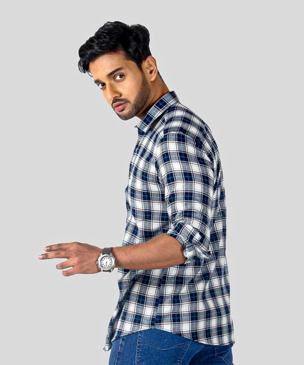 Man Slim Fit Cotton Casual Check Shirt for Men|Men's Cotton Casual Slim Fit Checkered Shirt - Image 3