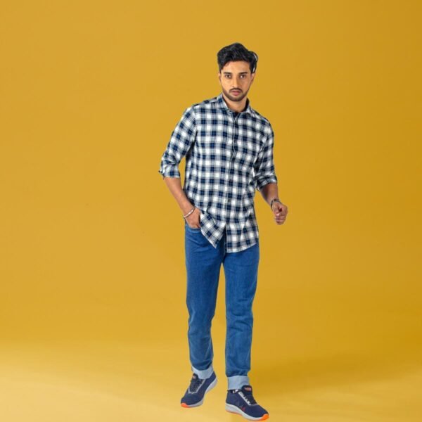 Man Slim Fit Cotton Casual Check Shirt for Men|Men's Cotton Casual Slim Fit Checkered Shirt - Image 4