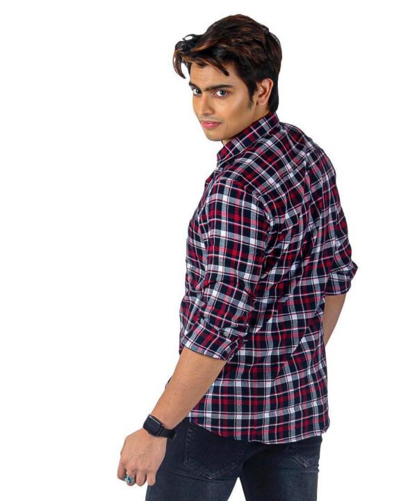 Full Sleeve Shirt for Formal & Casual Wear|Men's Cotton Box Checkered Slim Fit Casual Shirt with Chest Pocket - Image 3