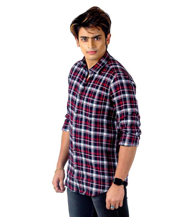 Full Sleeve Shirt for Formal & Casual Wear|Men's Cotton Box Checkered Slim Fit Casual Shirt with Chest Pocket - Image 2