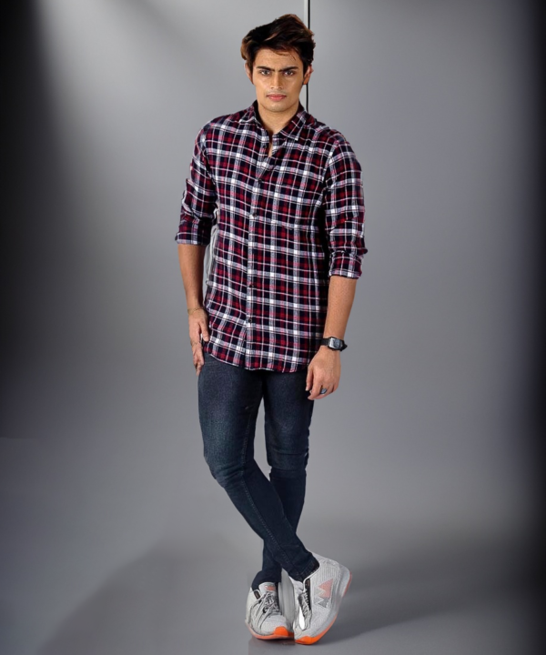 Full Sleeve Shirt for Formal & Casual Wear|Men's Cotton Box Checkered Slim Fit Casual Shirt with Chest Pocket - Image 5