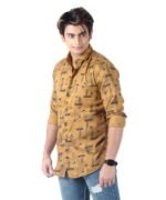 Men's Full Sleeve Wrinkle Free Shirt Button Down,Geometric Pattern Shirt,Casual Summer Dress Shirts_Khaki - Image 3