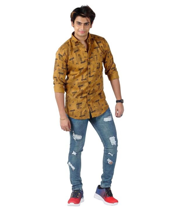 Men's Full Sleeve Wrinkle Free Shirt Button Down,Geometric Pattern Shirt,Casual Summer Dress Shirts_Khaki - Image 5