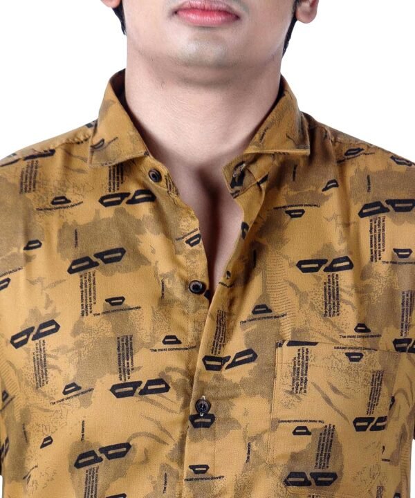 Men's Full Sleeve Wrinkle Free Shirt Button Down,Geometric Pattern Shirt,Casual Summer Dress Shirts_Khaki - Image 2
