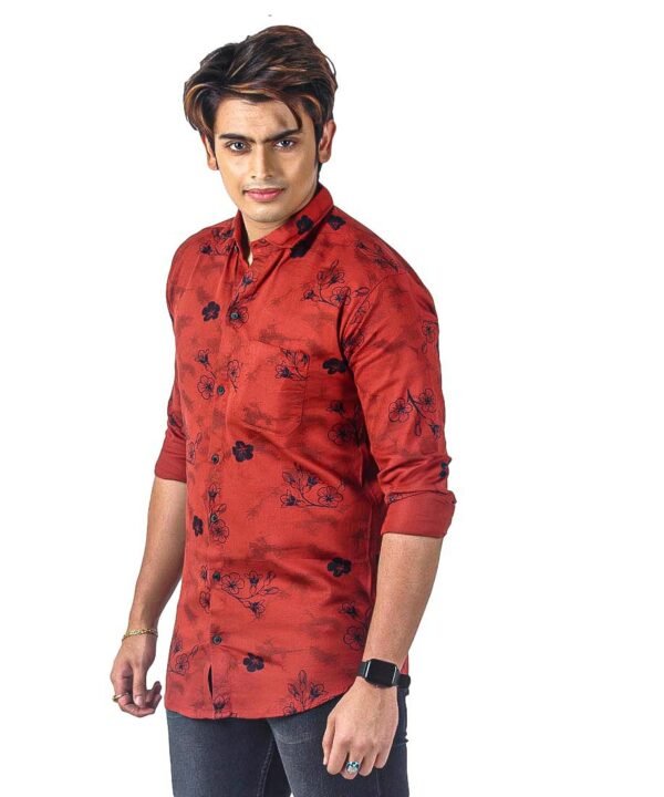 Mens Full Sleeves Casual Shirt| Mens Stylish Summer Printed Shirt_Maroon - Image 2