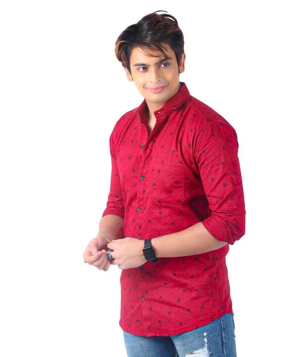 BIB2009-2 Mens Full Sleeves Casual Shirt| Mens Stylish Summer Printed Shirt_Maroon - Image 2