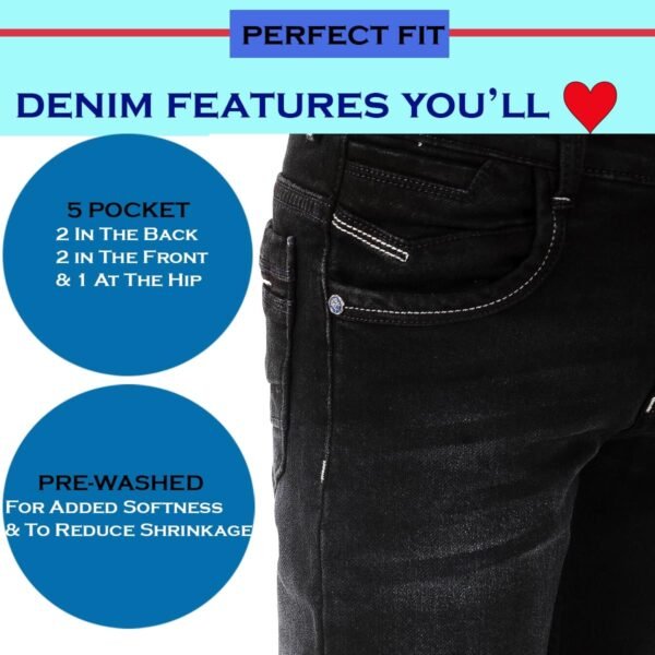 Boys Stretch Skinny Jeans ,Legend Wash Denim Pants _Black - Image 4