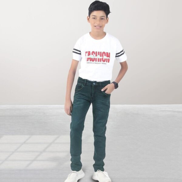 Boys Stretch Skinny Jeans ,Legend Wash Denim _Peacock Green - Image 2