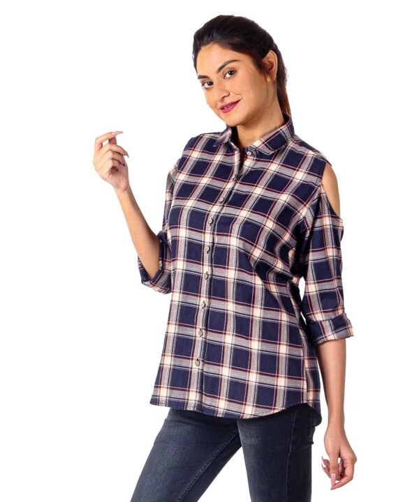 Womens Top Long Sleeves Check Shirt - Image 2
